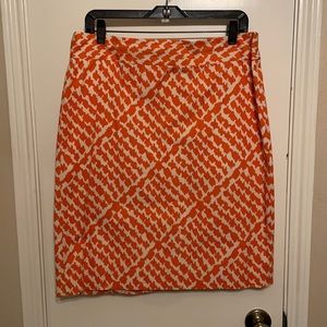 J.Crew ivory and orange pencil skirt